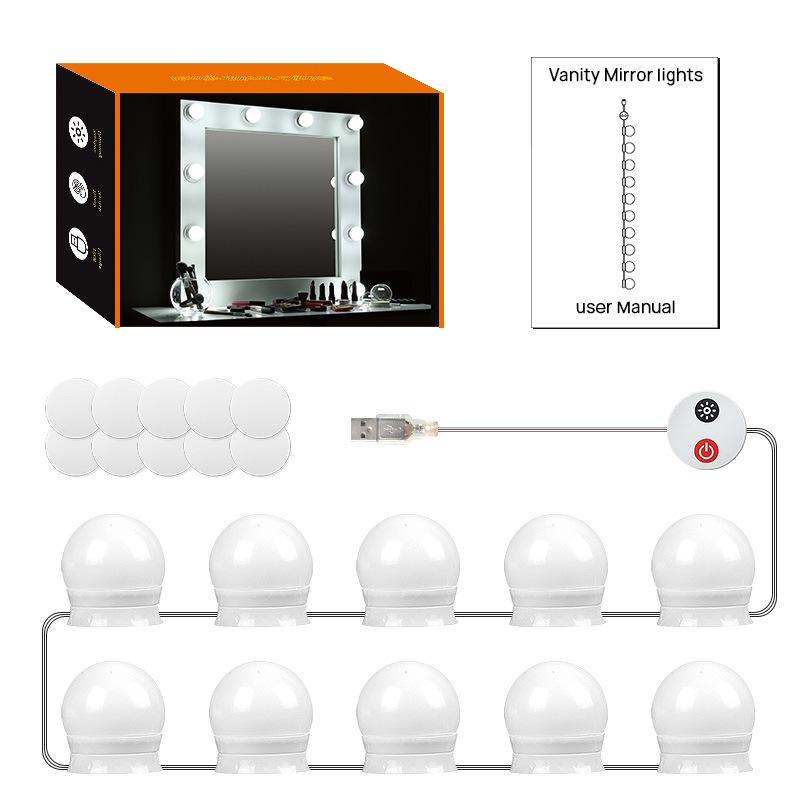 Светодиодная лампа для макияжа в голливудском стиле с сенсорным управлением, трехцветной плавной регулировкой яркости