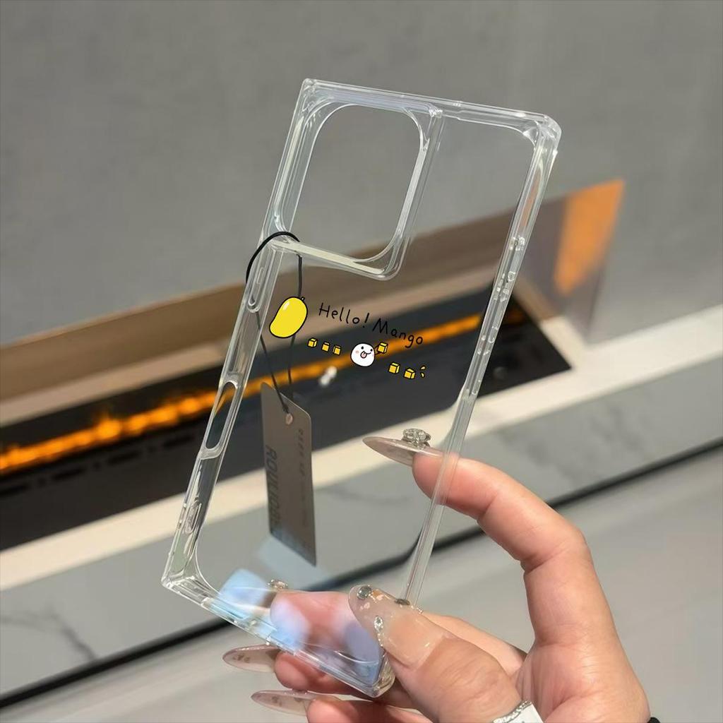 Clear Square Back Tube Case Protection For iPhone 12 13 15 Plus 14 Pro Max 11 16 ProMax Hello, Mangoes Pattern