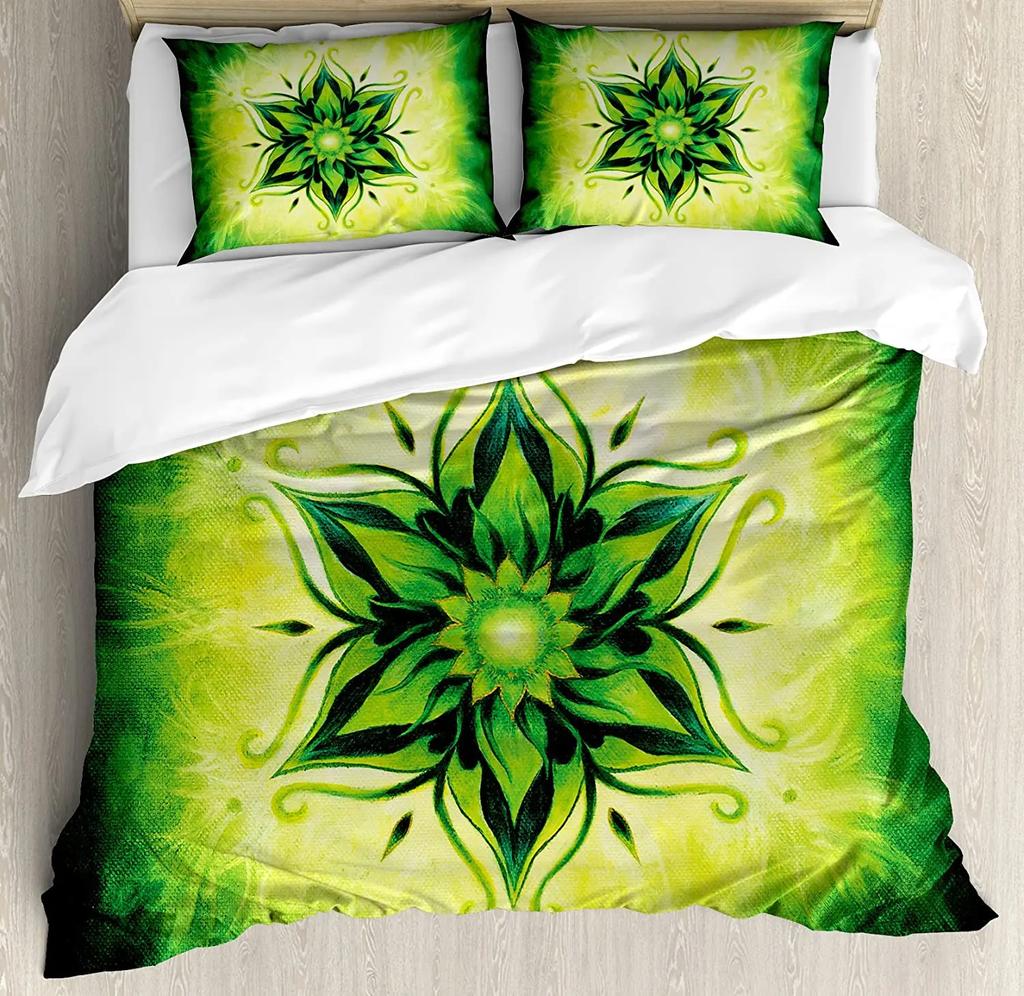 Henna Bedding Set Comforter Duvet Cover Pillow Shams South Asian Mandala Design with Vibrant Color Bedding Cover Double Bed Set