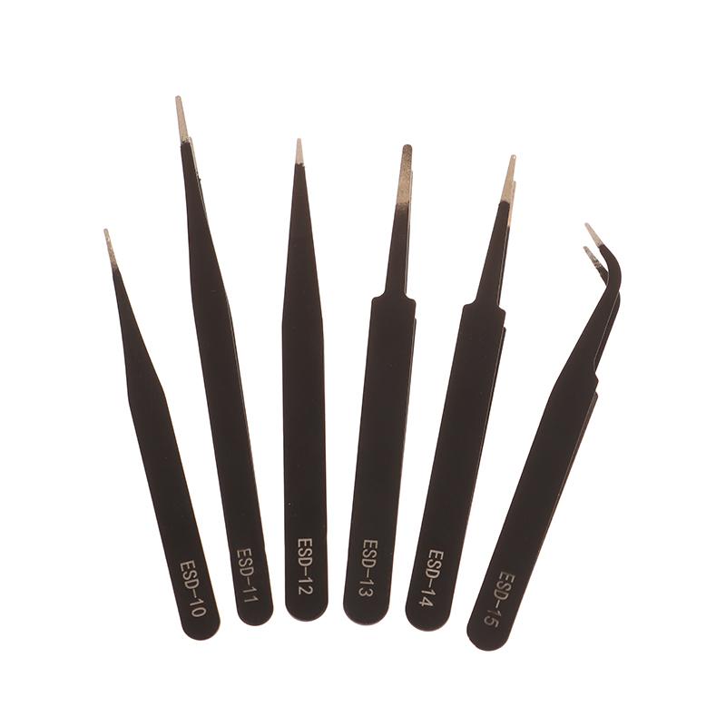 Прецизионный антистатический пинцет ESD, набор 6 шт. - Прочный инструмент из нержавеющей стали для ремонта электроники и моделирования процессов, сгибающийся&Т