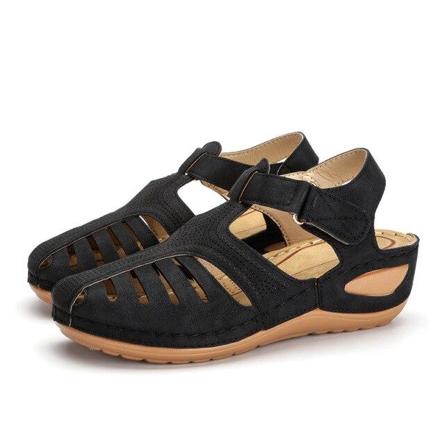 Женские летние винтажные сандалии на танкетке с пряжкой, повседневная женская обувь с шитьем, женские сандалии на платформе в стиле ретро, ​​большие размеры