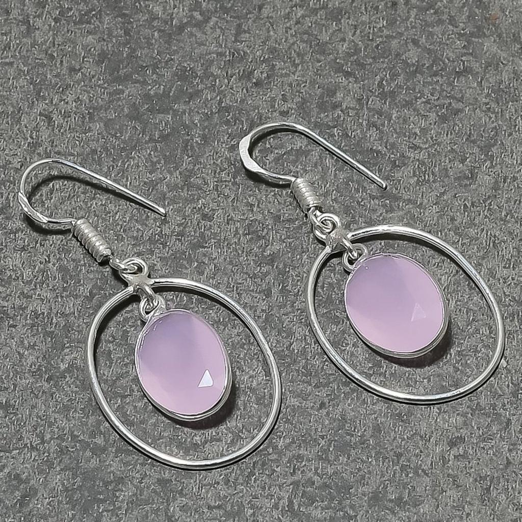 Rose Quartz Oval Shape Gemstone Bezel Earring Handmade Beautiful Jewelry 1.7"