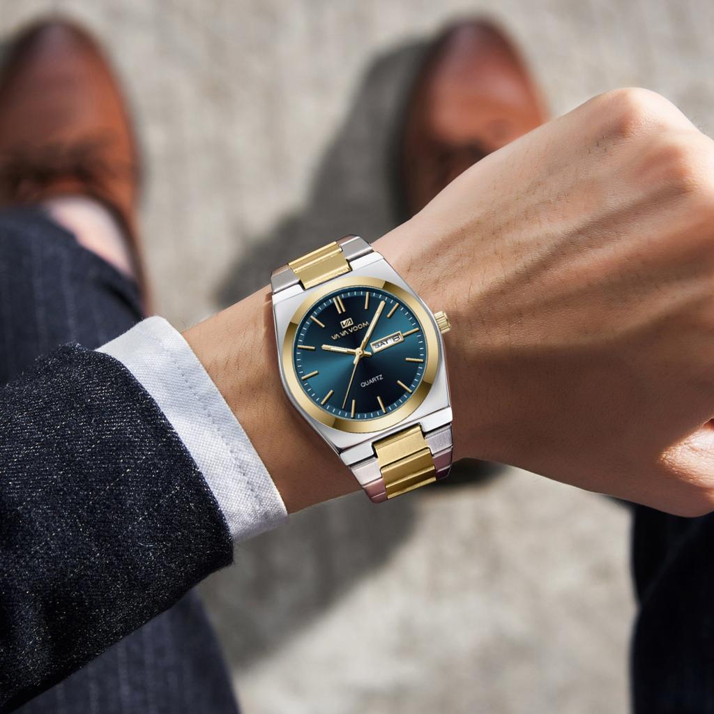 Luxury Men Watches 3Bar Waterproof Luminous Hands Date Week Stainless Steel Casual Fashion Quartz Man Business Wristwatch Reloj