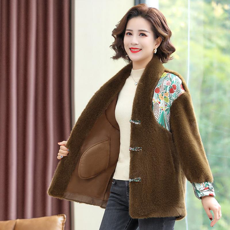 Новое осенне-зимнее платье для мамы из искусственного норкового флиса, женское короткое меховое пальто среднего и старшего возраста, большое утепленное пальто среднего возраста