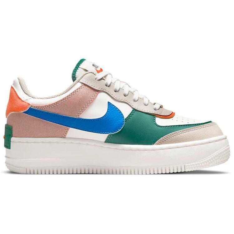 Nike Air Force 1 Shadow Sail Signal Сине-зеленые женские кроссовки Бело-зелено-шумовые кремовые CI0919-109