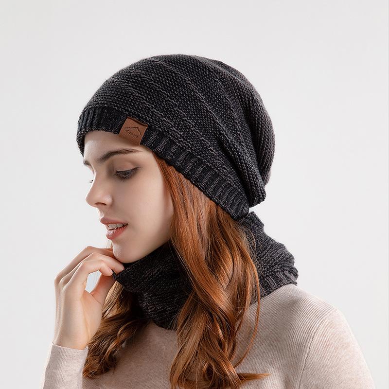 Winter Hat Scarf Suit Women's Fashion Korean Style Pullover Cap Men's Plus Velvet Outdoor Warm Knitted Woolen Hat