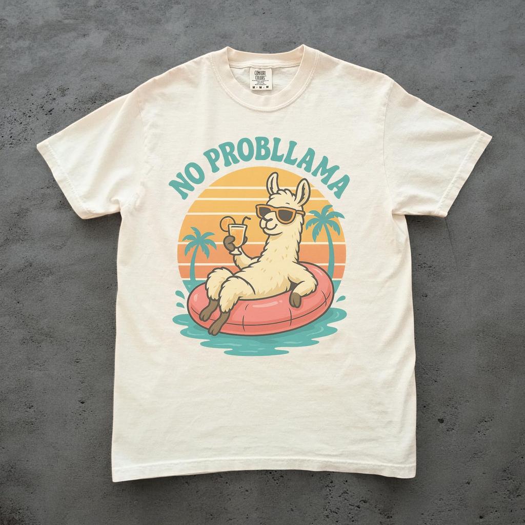 No Probllama Shirt, Funny Llama Graphic Tee, Vacation Animal T shirt Chill Summer Comfort Colors Unisex Shirt Punny Llama Lover Gift Her Him