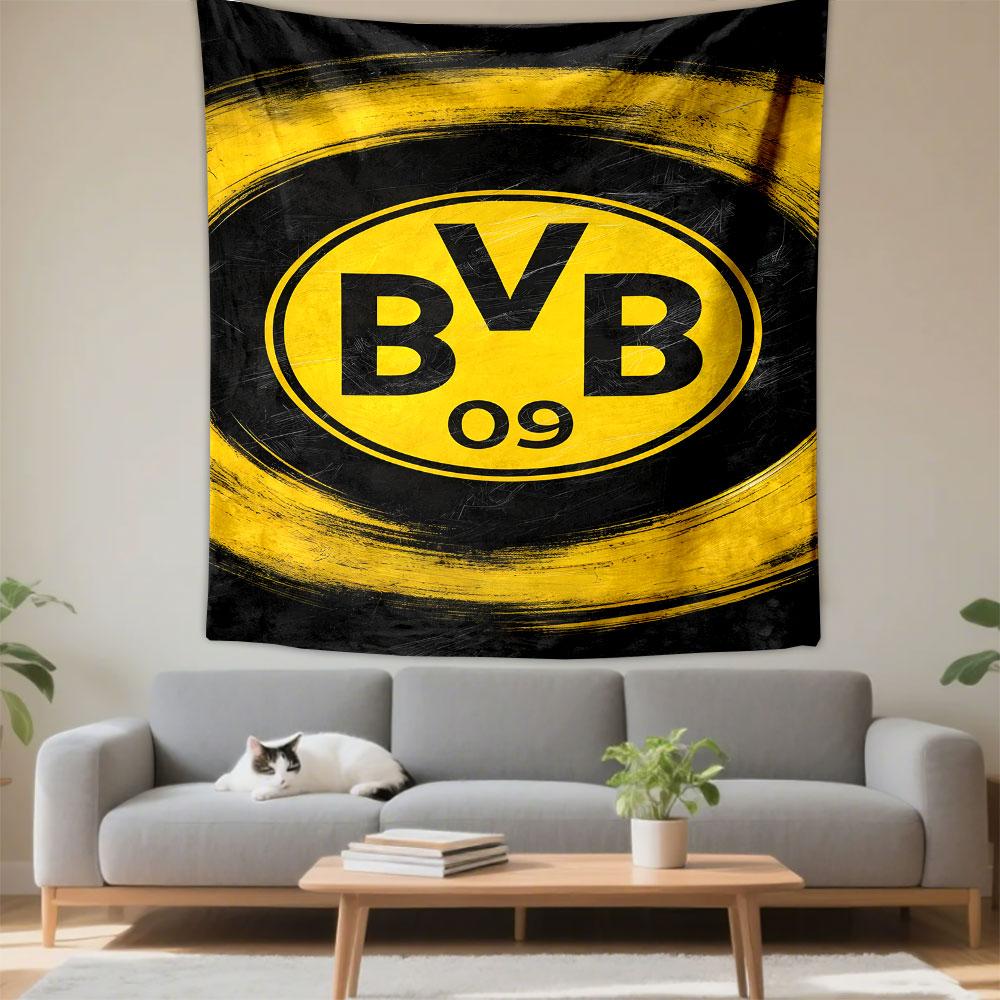Yellow BVB Logo on Black Background Patterned Tapestry Decorative Wall Hanging, Home Bedroom Living Room Decor