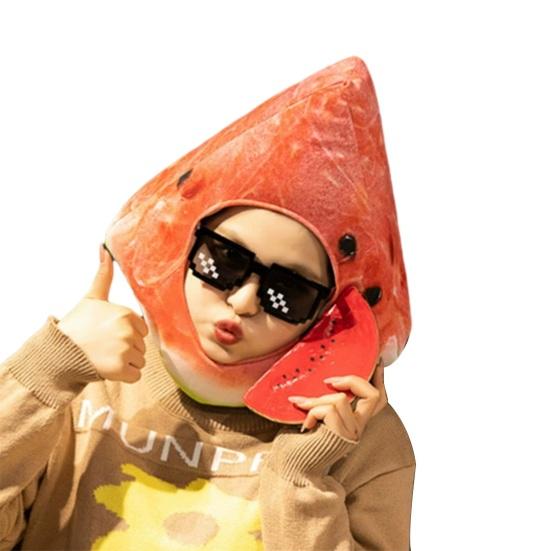 Фото-капюшон Яркий Цветной Фрукты Еда Форма Мягкий Плюшевый Головной Убор Отверстие для Лица Особенность Интернет-знаменитость Костюм Вечеринка Реквизит