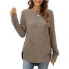Womens Long Sleeve Tops Plus Size Crew Neck Jumpers Solid Color Side Spilt Pullover T-Shirt Tunic Shirt