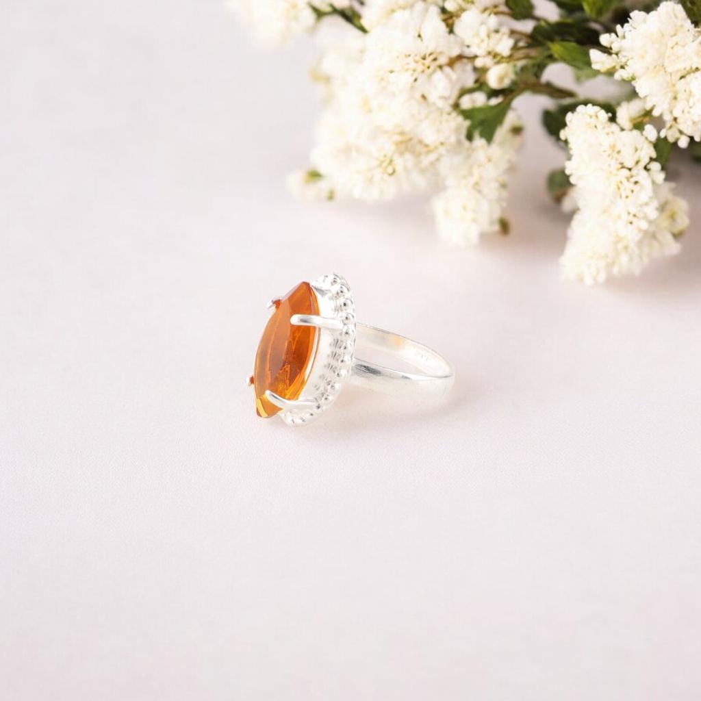 Citrine Gemstone 925 Sterling Silver Jewelry Handmade Trendy Ring Gift For Mom RR-64-10