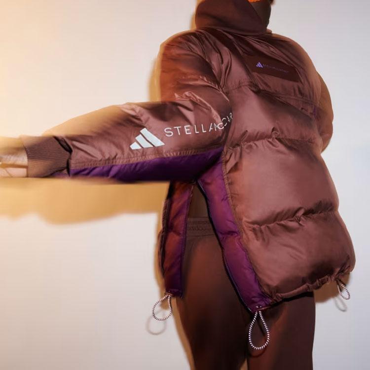 Adidas X Stella McCartney Утепленная зимняя куртка с принтом логотипа и буквами, цветные блоки, длинный рукав, женская куртка красного и коричневого цвета IB5106