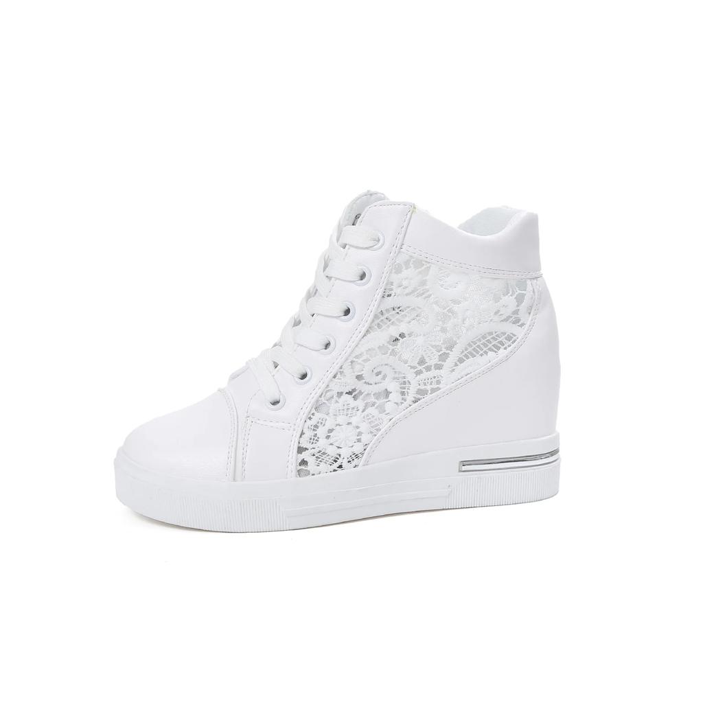 Модные кроссовки на платформе с танкеткой, женские туфли с белыми стразами и плоским каблуком, повседневные сетчатые теннисные туфли для женщин на шнуровке, вулканизированные туфли