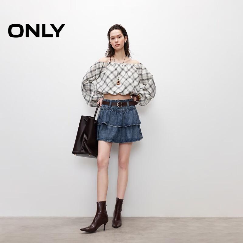 ONLY A-Line Ruffled Denim Mini Skirt