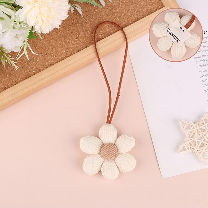 3D Color Six-Petal Flower Name Sticker Pendant Fabric Flower Doll Anti-Lost Lanyard Luggage Tag Charm Keychain Bag Decor Toys