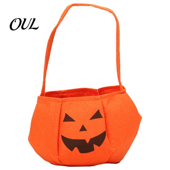 Pumpkin Treat Bag Halloween Candy for Kids, Small Trick or Bucket, Party Favor Soft Face Basket with Handle Decoration Non-woven