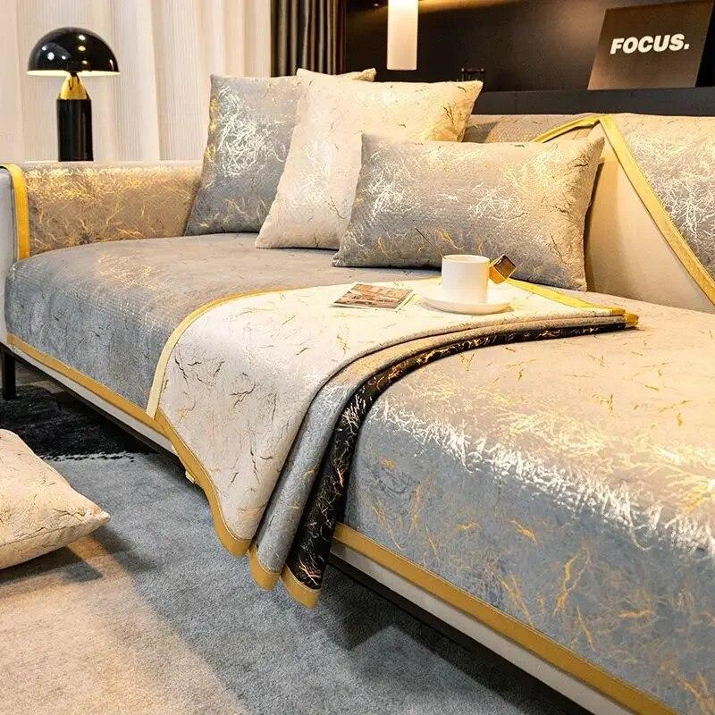 Luxury Bronzing Sofa Cover for Living Room All Inclusive Non-Slip Sofa Cushion Mat Couch Towel Sectional Couch Cover Home Decor