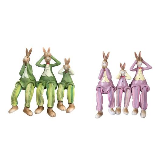 3Pcs Rabbit Sculpture Eye-catching Decorative Wear Resistant Modern Purple Green Easter Rabbit Figurine Decor Home Supplies