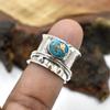 Синий Медный Бирюзовый Овальный Драгоценный Камень Твердый Стерлингового Серебра 925 пробы Кольцо-спиннер Ручной Работы Дизайнерское Кольцо Унисекс Подарок