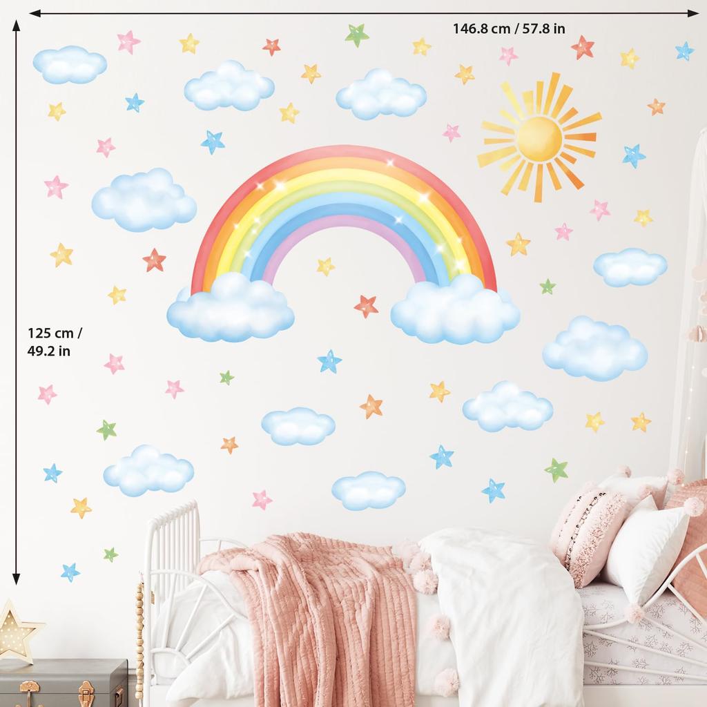 DECOWALL Clouds and Stars Wall Stickers Decorative Wall Art for DIY Wall Transfer Stickers Wall Art Stickers for Bathroom Bedroom Vinyl Teen Kids