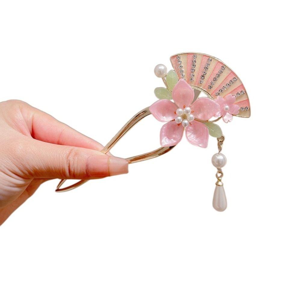 Tassel U Shaped Hair Stick Floral Hanfu Hair Stick Elegant Flowers Hair Stick  Ladies