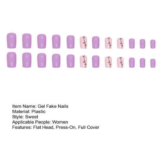 24 шт., милые гелевые накладные ногти фиолетового цвета, накладные ногти с плоской головкой, носимые накладные ногти, полное покрытие, искусственный французский кончик, аксессуары для дизайна ногтей «сделай сам»