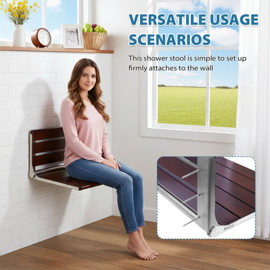 Деревянная душевая скамья 18 дюймов, настенная, откидная, душевой стул для пожилых и инвалидов