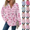 Women's Casual Long Sleeve Button V-Neck Valentine's Day Printed Drawstring Hooded Top