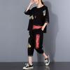 Loose Short Sleeve Women's T-Shirt and Seven-Foot Pants Casual Fashion Two-Piece Set with Patchwork  Summer