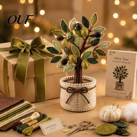 Potted Plant Craft Project Patchwork Kit, DIY Cherry Blossom 3D Set, Creative Hobby Kit for Adults Tree Hand Sewing Beginners Home Decor Handmade Gift