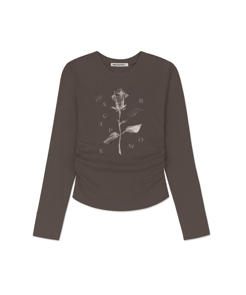 ESCAPEFROM Only One Rose Print Slim Fit Shirred Long Sleeve [4 Colors]