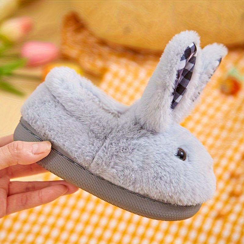 Cute Cartoon Rabbit Furry House Slippers for Girls, Warm Non-Slip Soft Indoor Walking Shoes for Autumn and Winter
