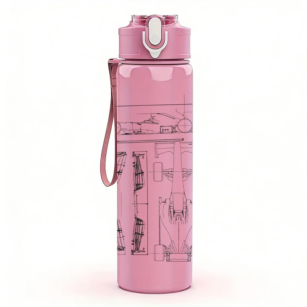 1PC Dark metal band rectangular album print 750ml colorful plastic sports water bottle leakproof pop lid with straw for outdoor office home use