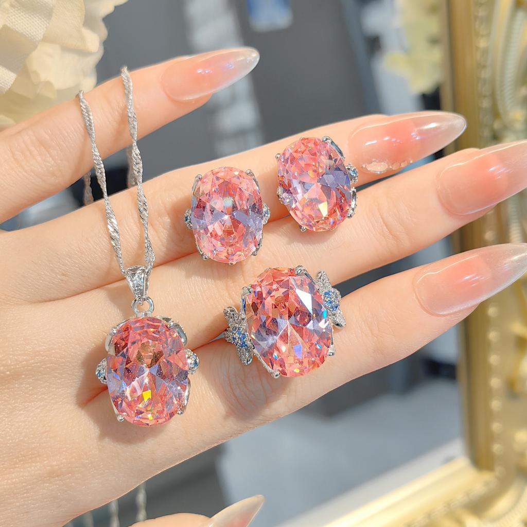 Тяжелая промышленность Параиба Озеро Вода Голубой Подвеска Яйцо Голубя Ожерелье Серьги-пусеты с бриллиантами высокой чистоты Кольцо с розовым бриллиантом Цветной набор сокровищ Женский