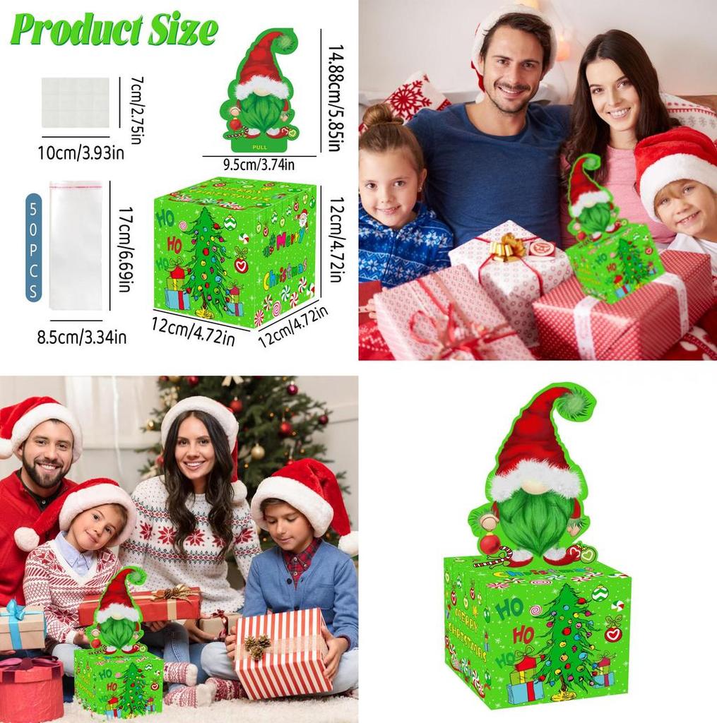 Подарочная коробка в рождественской тематике с иллюстрацией эльфа для праздничного декора и обмена подарками