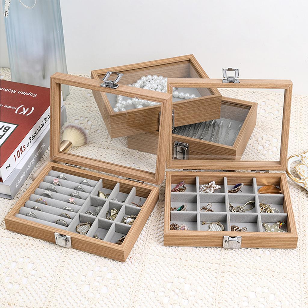 Elegant Wooden Jewelry Box with Dustproof Lid Necklace and Ring Organiser Case Accessories Storage Container for Home