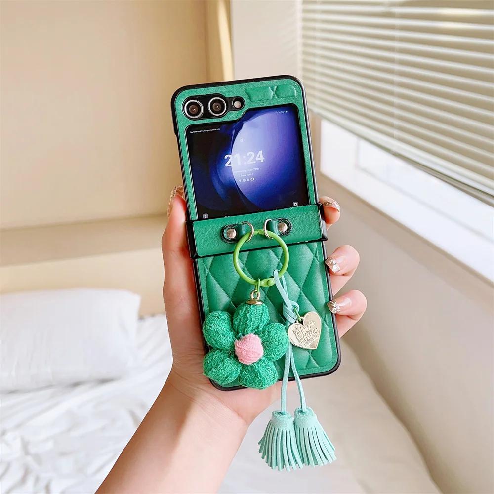 Кожаный чехол для телефона с кольцом-цветком для Samsung Galaxy Z Flip 6 5 4 3 Flip5 Flip4 Flip3 5G Защитный противоударный чехол