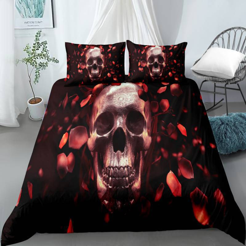 Комплект стеганого одеяла с 3D цифровой печатью, трехпредметный, с черепом, утолщенный