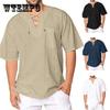 Men's Monochrome Short Sleeve Bandage V-Neck T-Shirt Loose Top