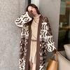 Women's Sweaters Mid-length V-neck Diamond Pattern Knitted Cardigans Autumn Winter Loose Wool Knit Coats Lady Outerwear