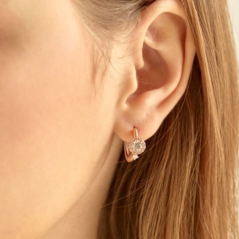 Ювелирные изделия ELLE 14K Роскошные круглые серьги с кубическим цирконием, застежка одним касанием (Золотой пин) ELGPEE401