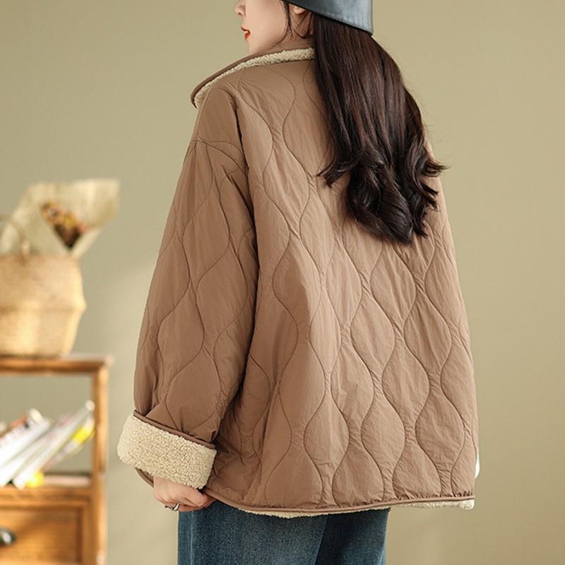 Осень-Весна-Зима Шерсть Хлопок Стеганая верхняя одежда свободного покроя женская повседневная свободная куртка Пальто