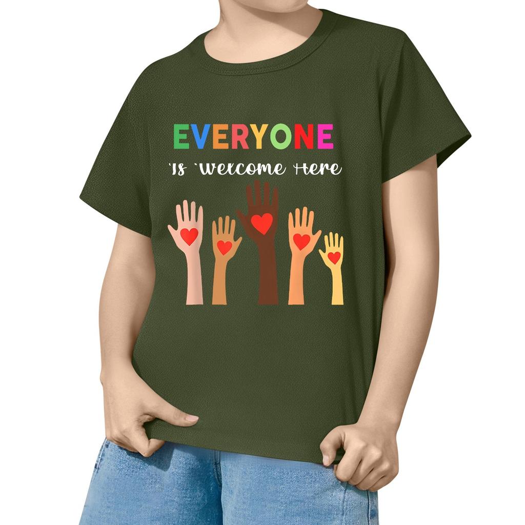 Children's Printed Short Sleeved Round Neck Casual Comfortable Loose Lightweight Top