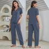 Women’s Sleeping Suits Rayon Pajamas 3 Pieces Set Short Sleeves Button Top Long Pants Comfy Bra Spring Summer Home Wear Lounge Suit Nightwear