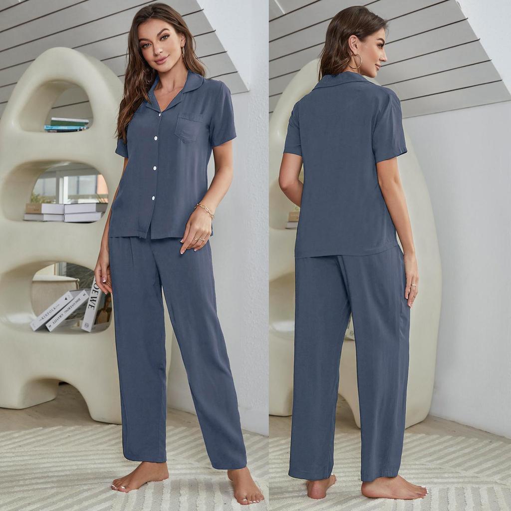 Women’s Sleeping Suits Rayon Pajamas 3 Pieces Set Short Sleeves Button Top Long Pants Comfy Bra Spring Summer Home Wear Lounge Suit Nightwear