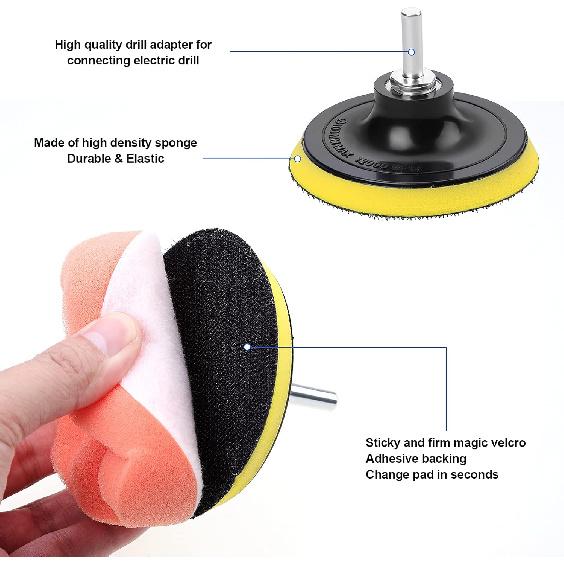 OCR 10Pcs 4 Inch Car Polishing Pad Kit, Sponge And Wool Polishing Pad Set With M10 Drill Adapter, Car Buffer Polisher Drill Buffing Kit For