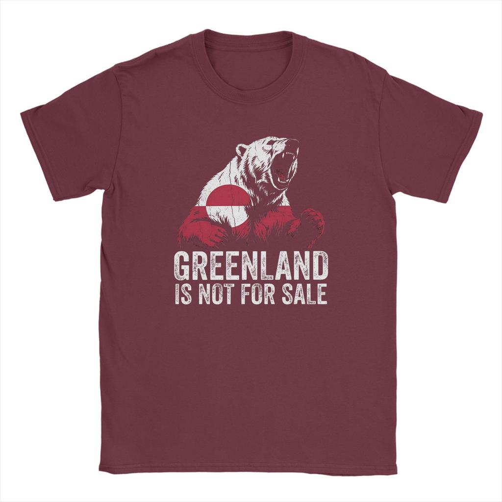 Greenland Flag Vintage Polar Bear TShirts for Men Novelty Cotton Tees Crew Neck Short Sleeve T Shirt Graphic Printed Clothes
