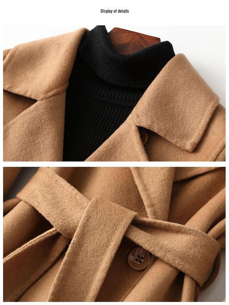 Hepburn-Style Women's Slim Fit Double-Faced Cashmere Wool Coat 2024