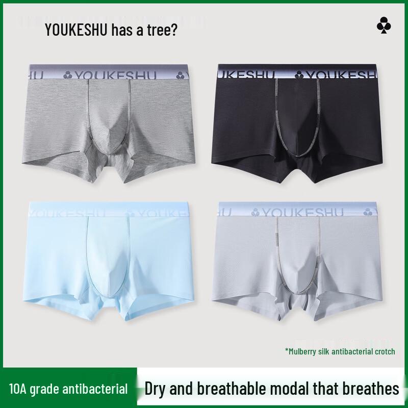 YOUKESHU Men's Modal Silk Blend Boxer Briefs (4-Pack)