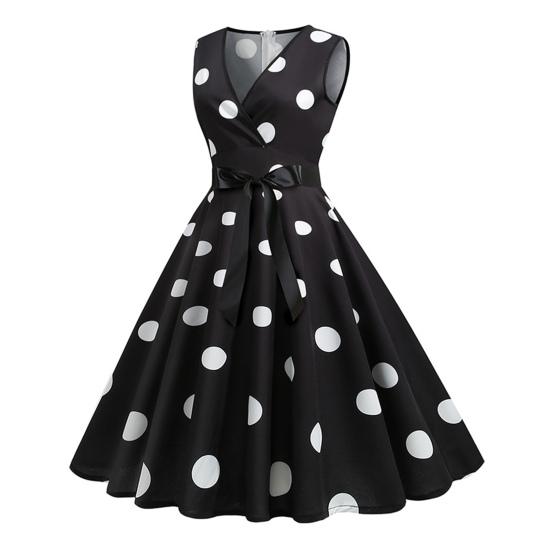 Женское вечернее платье, винтажное контрастное цветное платье в горошек с бантом на талии, трапециевидной формы с большими качелями, тонкое платье без рукавов с открытой спиной и V-образным вырезом, платье миди в стиле принцессы